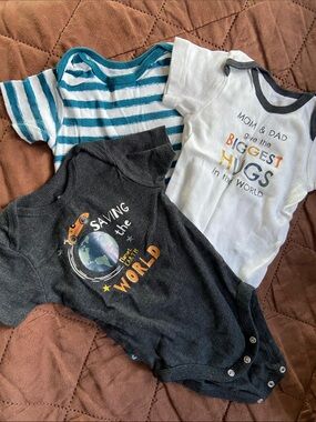 3 Bodysuit Set - Striped Teal & Charcoal Graphic